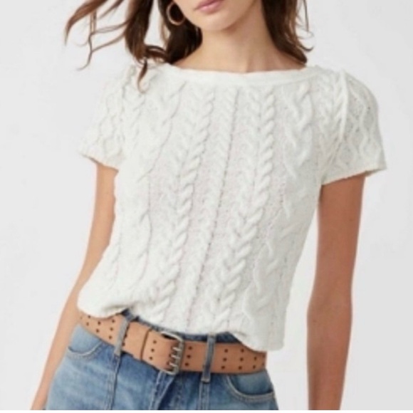Free People Tops - Free People White Cable Knit Short Sleeve, size medium